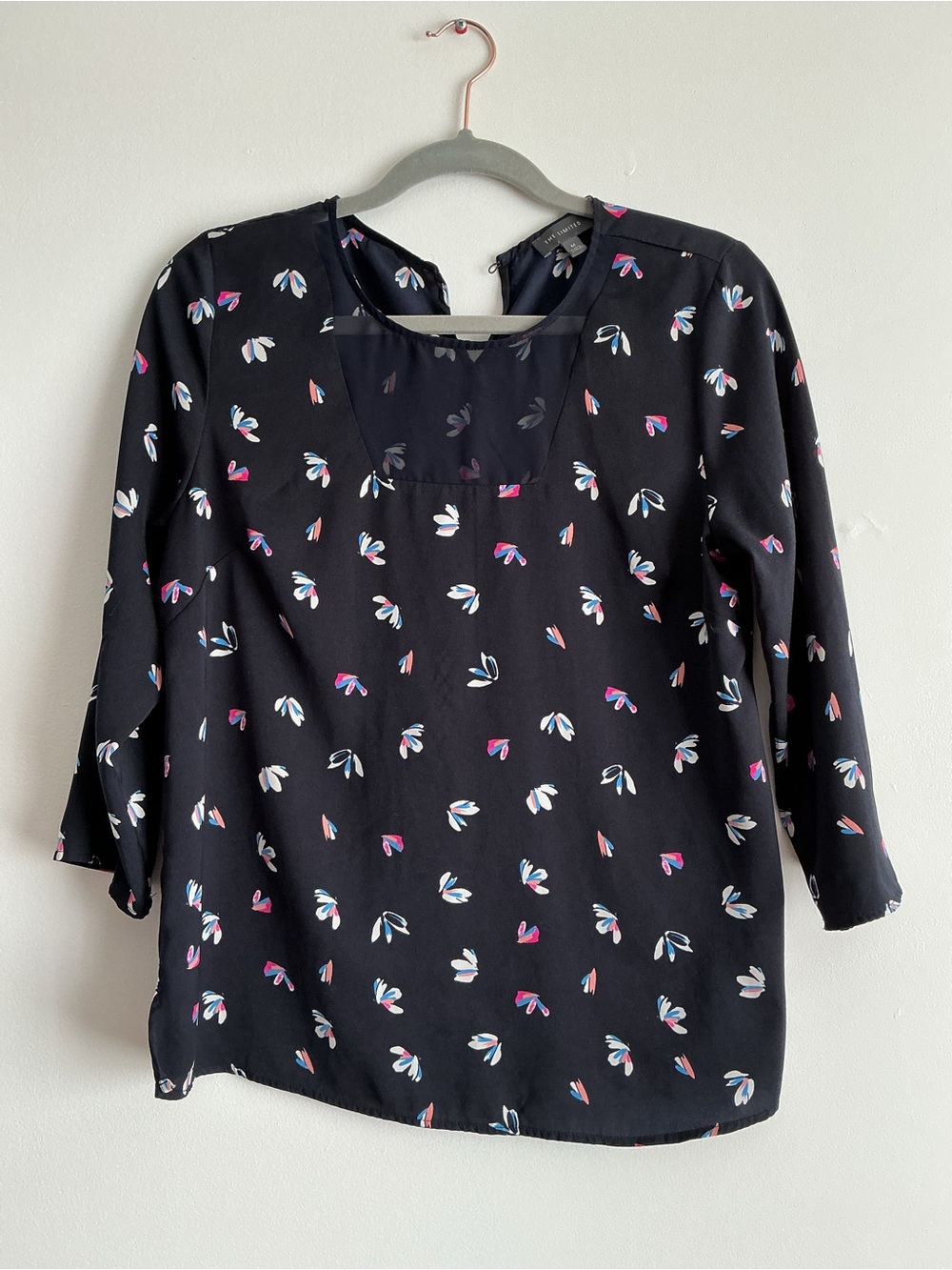 The Limited Black Floral Square-Neck Blouse with Pink & Blue Accents